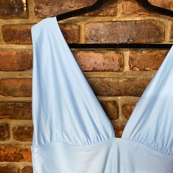 New J. Crew Baby Light Blue Plunge One-Piece Swim Bathing Suit Women's Size 24 - Picture 3 of 8